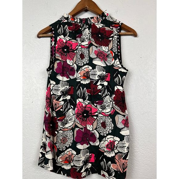 Trina Turk Silk Tunic Blouse Floral Print Top Black Pink - M - Picture 3 of 8